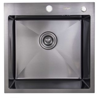 Мойка для кухни из нержавеющей стали врезная Hoffger 5050 Black Графит квадратная
