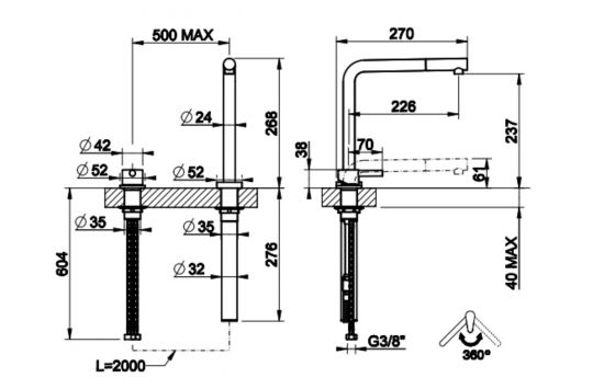 Смеситель для кухни Gessi SU&GIU 50107/50109 схема 2