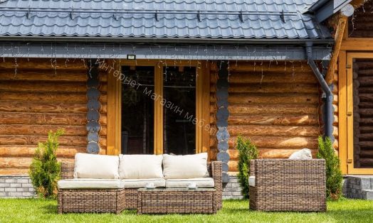 Комплект GRAND VICKY (диван + пуф + кресло + стол со стеклом) с подушками, ротанг искусственный, Коричневый