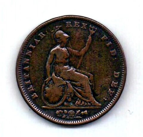 1 пенни 1825 Великобритания Редкий год XF