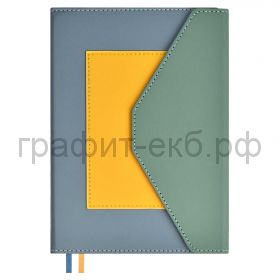 Ежедневник А5 недат.Феникс+ РУФФО клапан/карман комби серо-голубой/оливковый/горчичный 63978