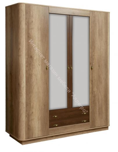 Шкаф для одежды 34.01 Фантазия 4-х дверный с зеркалом, Дуб каньон/Дуб кальяри