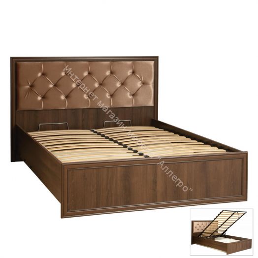 Кровать двуспальная 06.121 - 01 Габриэлла (1400) с подъемным мех., Дуб кальяри/ПВХ Дуб кальяри/патина