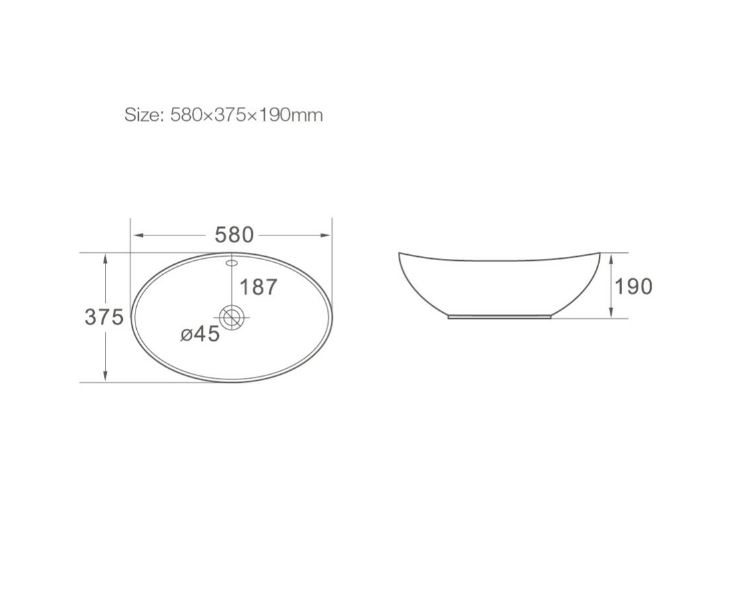 Керамическая накладная раковина SantiLine SL-1021 58 х 37,5 схема 2