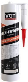 Клей-Герметик Универсальный VGT 0.28кг Белый / Прозрачный, Акриловый для Внутренних и Наружных Работ/ ВГТ