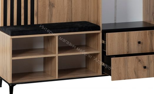 Шкаф для прихожей 51.22 Либерти h=150 с зеркалом, Дуб вотан/Чёрный