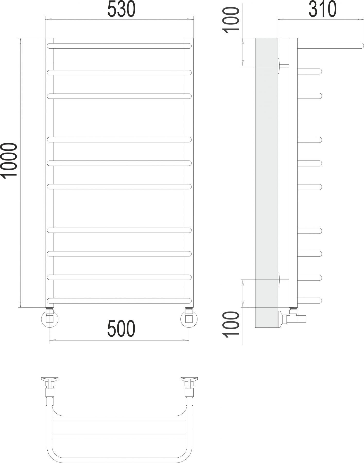 Водяной полотенцесушитель TERMINUS Арктур П10 50х100 схема 4