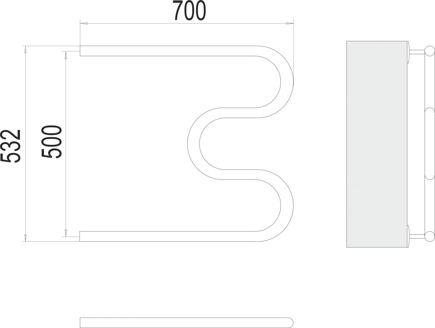 Полотенцесушитель водяной с боковым подключением TERMINUS М-образный 70х53,2 схема 3