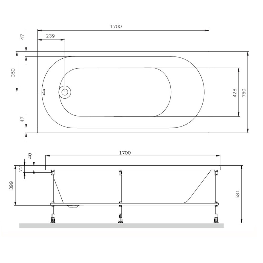 Акриловая ванна Am.Pm X-Joy W94A-170-075W-A 170х75 схема 2