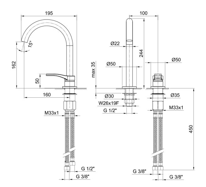 Смеситель для раковины Fantini AL/23 B104WF схема 2