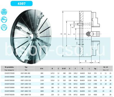 Патрон токарный 1600 мм с независимым перемещением кулачков 4307-1600-720 Bison-Bial
