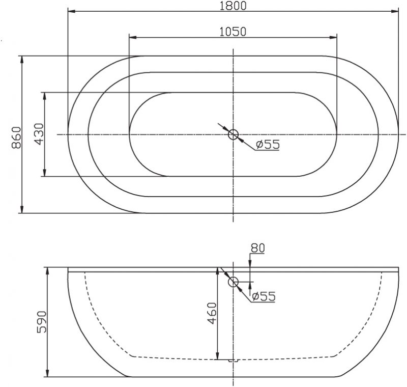 Ванна Belbagno BB13 180x86 схема 2