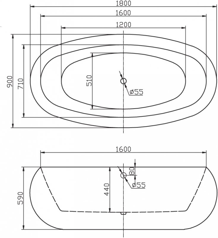 Черная акриловая ванна Belbagno BB18-NERO/BIA 180x90 схема 2