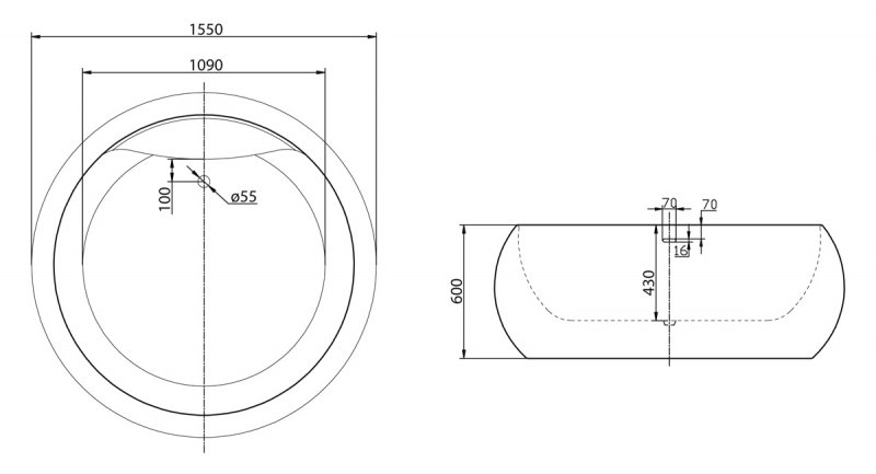 Отдельностоящая акриловая ванна Belbagno BB30 155x155 схема 2