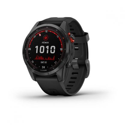 Умные часы Garmin FENIX 7S Solar серый с черным силиконовым ремешком фото