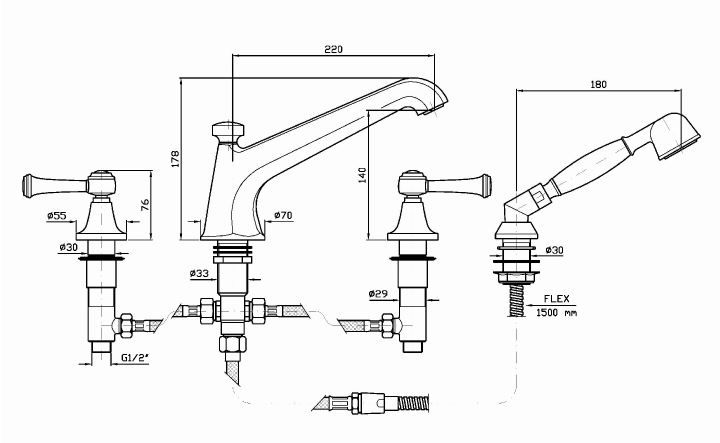 Смеситель Zucchetti Agor Classic для ванны и душа ZAM486 схема 1