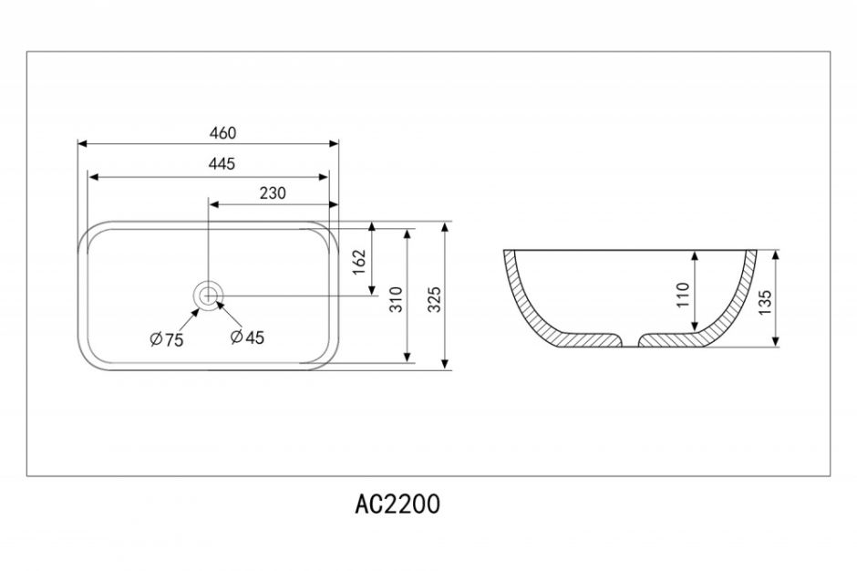 Накладная раковина ABBER Rechteck AC2200MB черная матовая 46х32,5 ФОТО