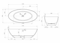 Овальная ванна из искусственного камня ABBER Stein AS9625-1.7 белая матовая 170х80 схема 2