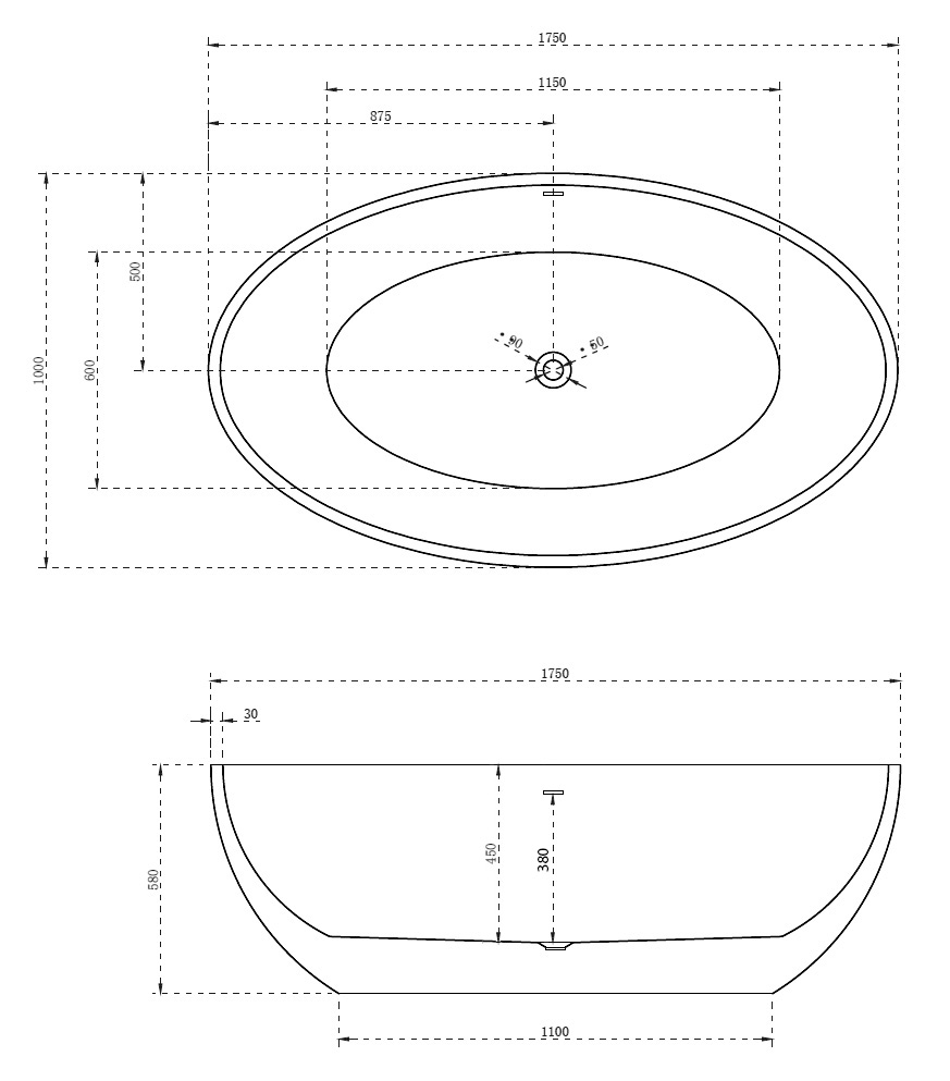 Отдельностоящая ванна акриловая ABBER AB9249 175х100 схема 2