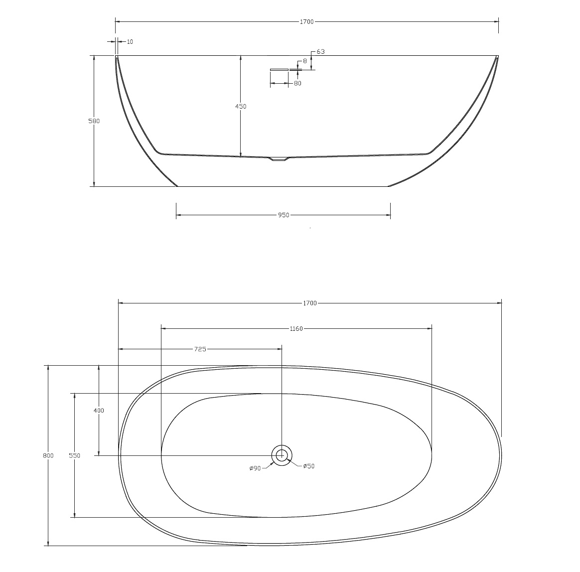 Акриловая ванна ABBER AB9211 170х80 схема 2