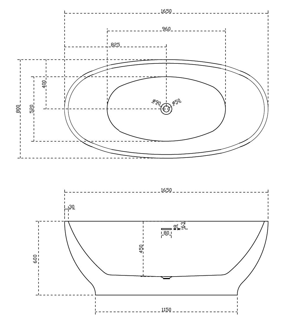 Ванна акриловая ABBER AB9207 165х80 схема 2