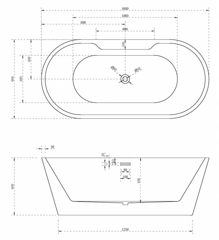 Ванна акриловая ABBER AB9299-1.6 160х80 ФОТО