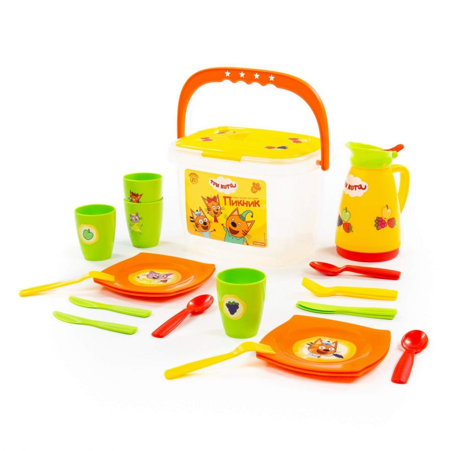 Набор посуды для кукол "Пикник "ТРИ КОТА" (21 элемент, в контейнере)