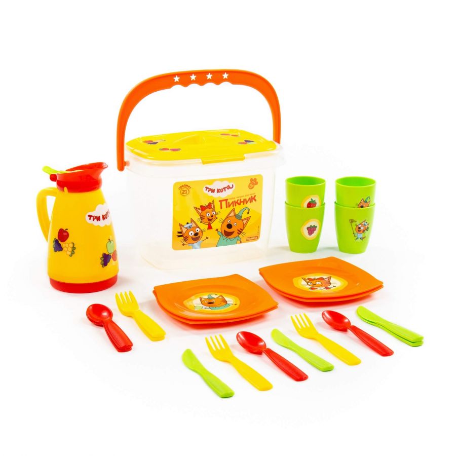 Набор посуды для кукол "Пикник "ТРИ КОТА" (21 элемент, в контейнере)