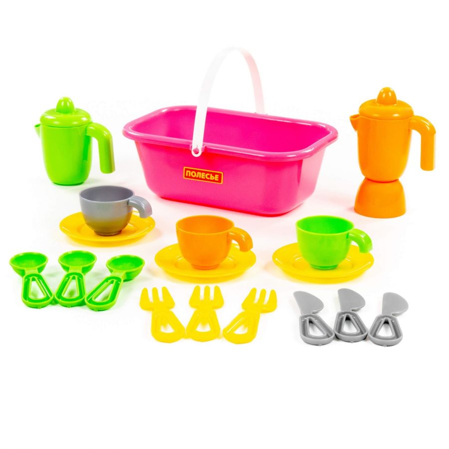 Набор детской посуды "TOP chef" с корзинкой на 3 персоны (в сеточке)