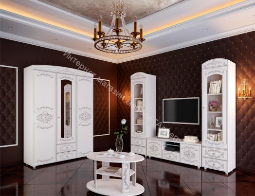 Шкаф 2 - х дверный Каролина (Патина), Вудлайн кремовый/Сандал белый