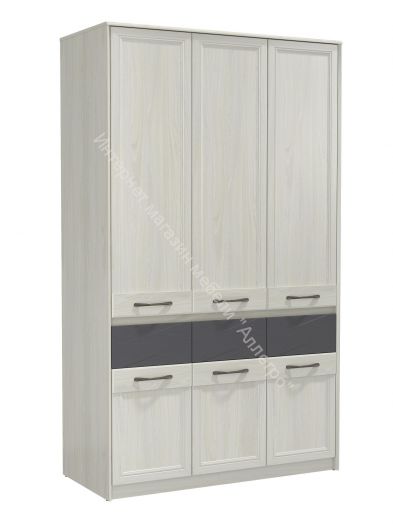 Шкаф комбинированный 45.03 Лиана (3-х дв.), Ясень анкор светлый/Ясень графит/Патина