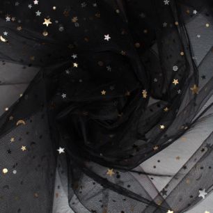 Мягкий фатин (еврофатин) с лунами и звездами - Черный 160х25