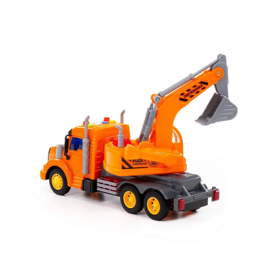 "Профи", автомобиль-экскаватор инерционный (со светом и звуком) (оранжевый) (в коробке)