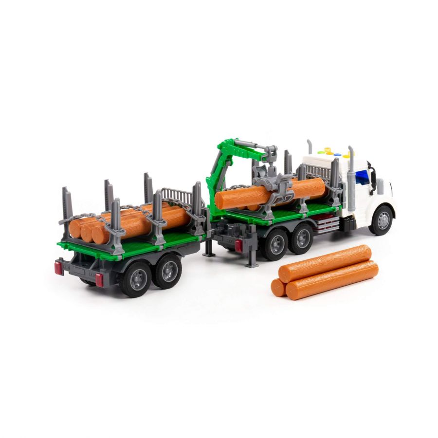 "Профи", автомобиль-лесовоз с прицепом инерционный (со светом и звуком) (зелёный) (в коробке)