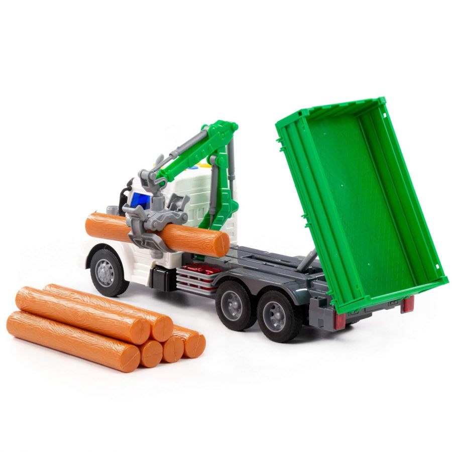 "Профи", автомобиль бортовой с манипулятором инерционный (со светом и звуком) (зелёный) (в коробке)