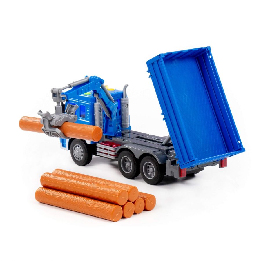 "Сити", автомобиль бортовой с манипулятором инерционный (со светом и звуком) (синий) (в коробке)