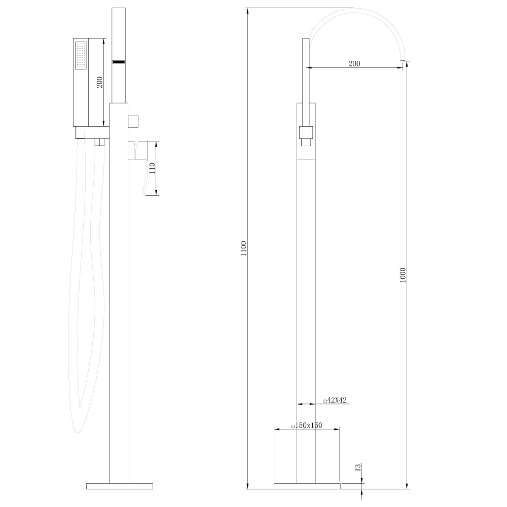 Смеситель ABBER Wasserfall AF8615 напольный, хром схема 2