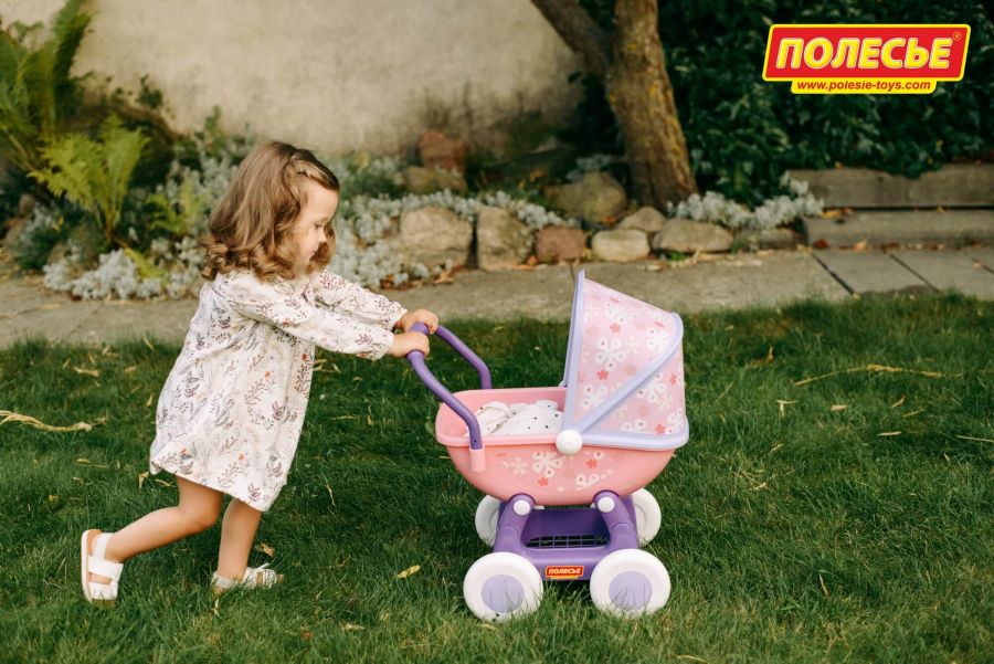 Коляска для кукол "Arina №2" 4-х колёсная (розовая) (в пакете)