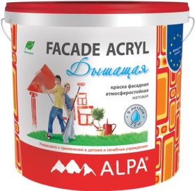 Краска Фасадная Alpa Facade Acryl 9л Атмосферостойкая, Дышащая, Белая, Матовая / Альпа Фасад Акрил