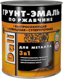 Грунт-Эмаль по Ржавчине 3 в 1 Dali 2л Черный Гладкая для Металлических Поверхностей / Дали Грунт-Эмаль.