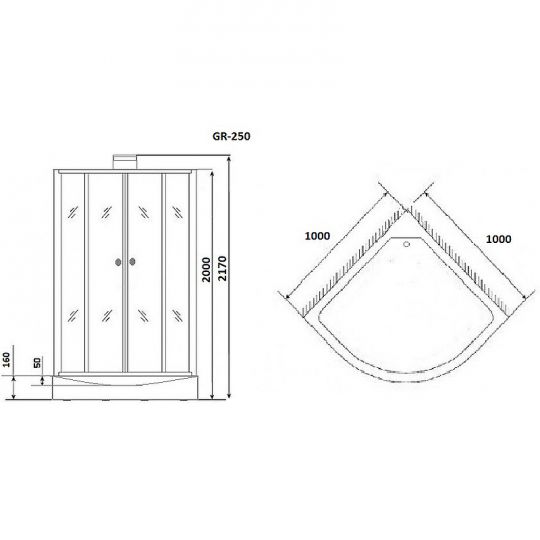 Душевая кабина Grossman GR250 100x100 Черная без гидромассажа схема 7