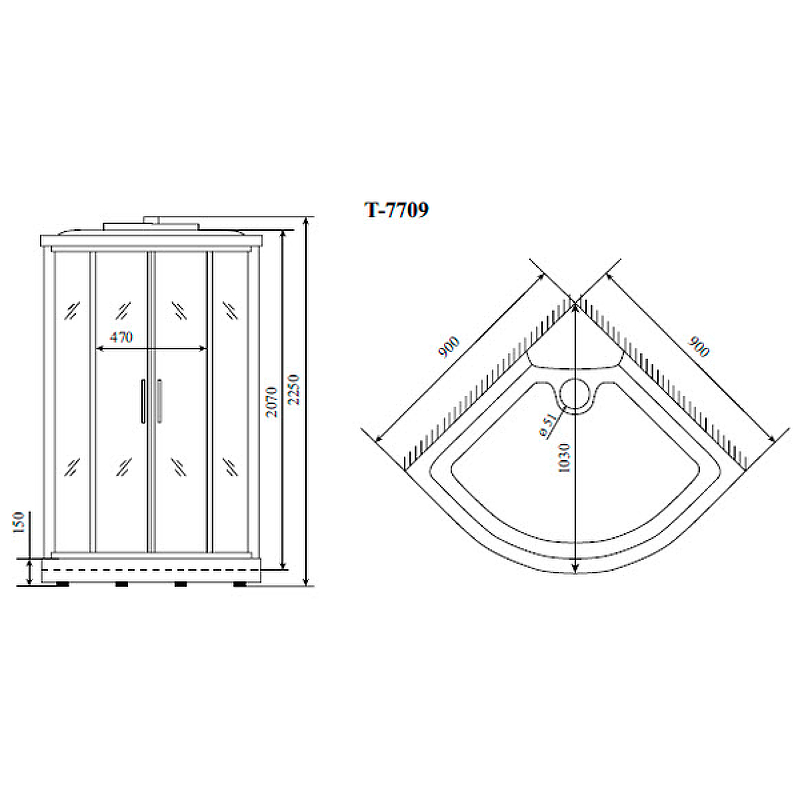 Душевая кабина Timo Lux 90x90 T-7709NEW с гидромассажем схема 4