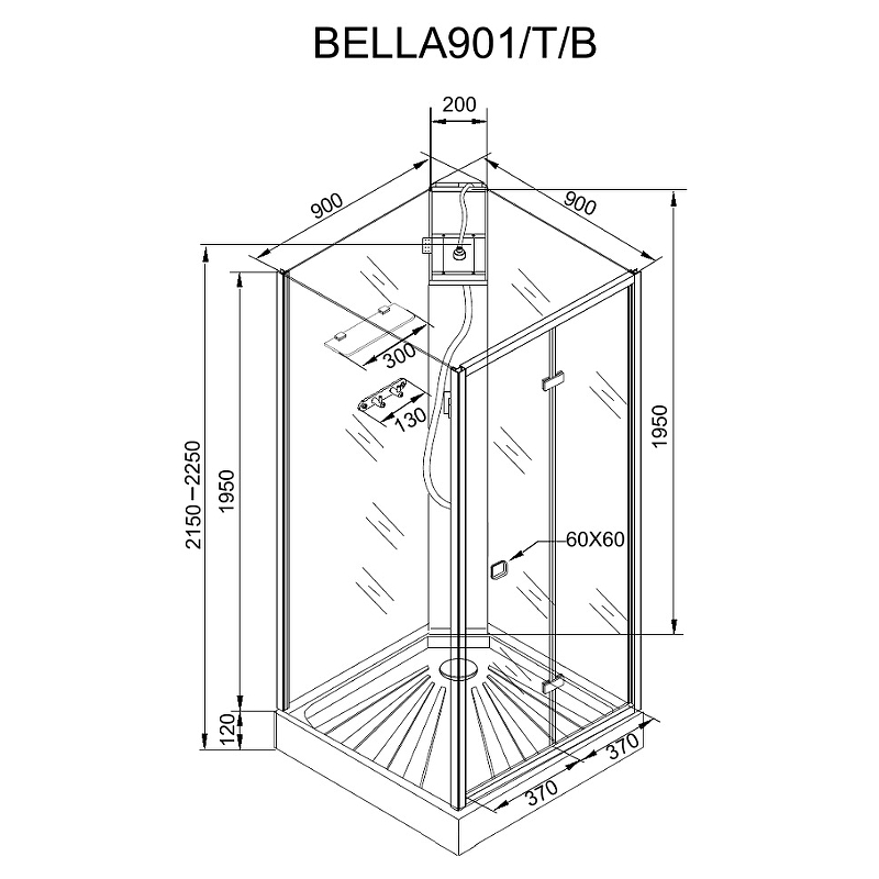 Душевая кабина Cerutti SPA Bella 90x90 BELLA901B без гидромассажа схема 17