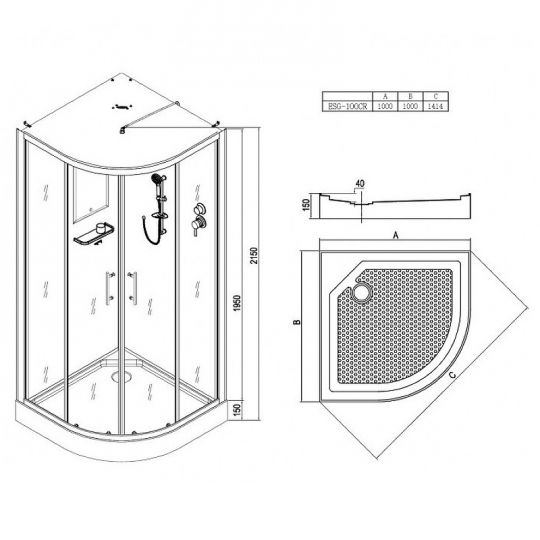 Душевая кабина Esbano ESG-100CR 100x100 ESKG100CR без гидромассажа схема 18