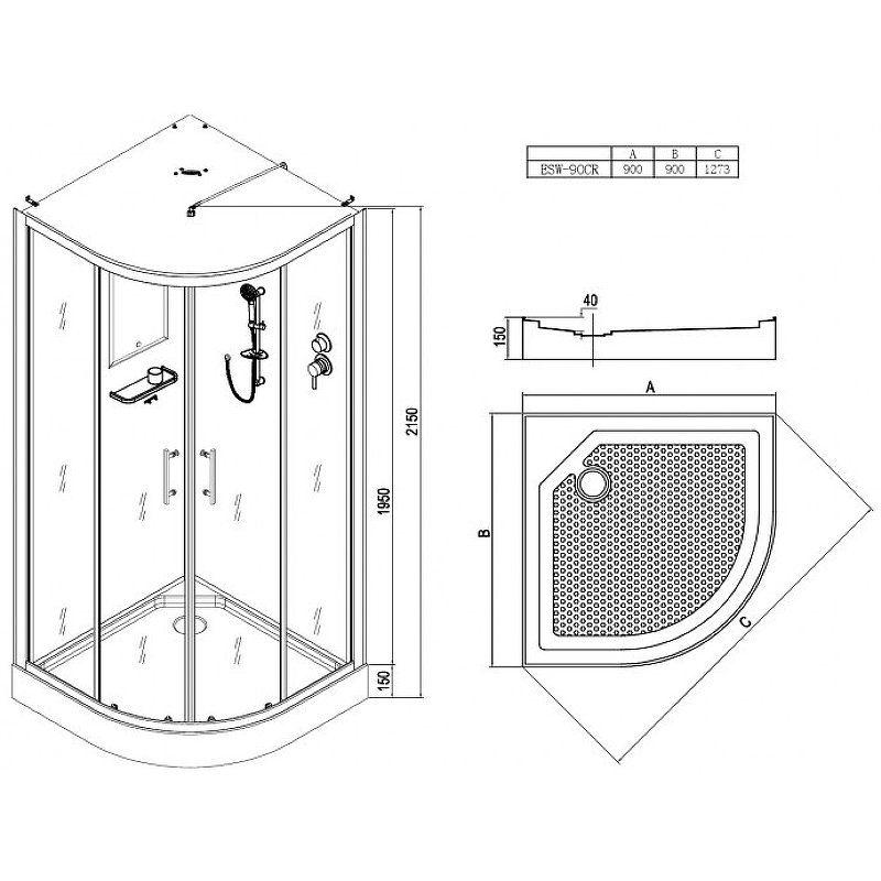 Душевая кабина Esbano ESW-90CR 90x90 ESKW90CR без гидромассажа схема 16