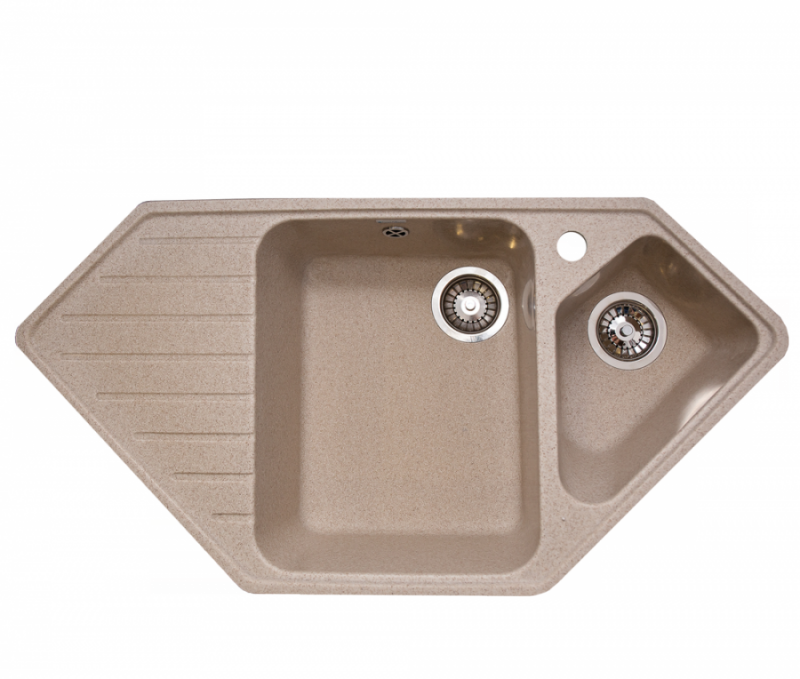 Кухонная мойка мраморная GranAlliance G-60 бежевая матовая угловая