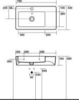 Раковина асимметричная 75 см Kerasan Ego 324301*1 схема 5