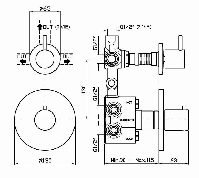 Смеситель Zucchetti Closer для душа ZP1646 схема 1