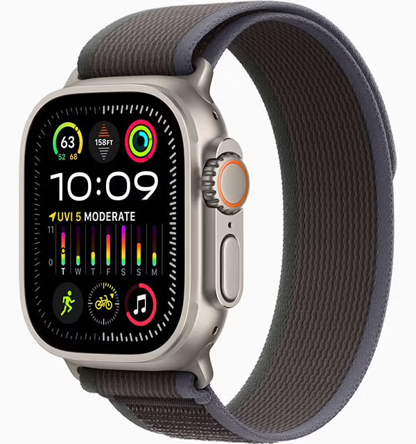 Apple Watch Ultra 2 49mm Titanium Case with Blue/Black Trail Loop