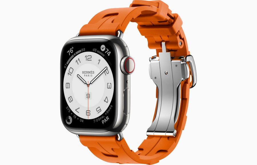 Apple Watch Hermès Series 9 41mm Silver Stainless Steel Case with Kilim Single Tour Orange